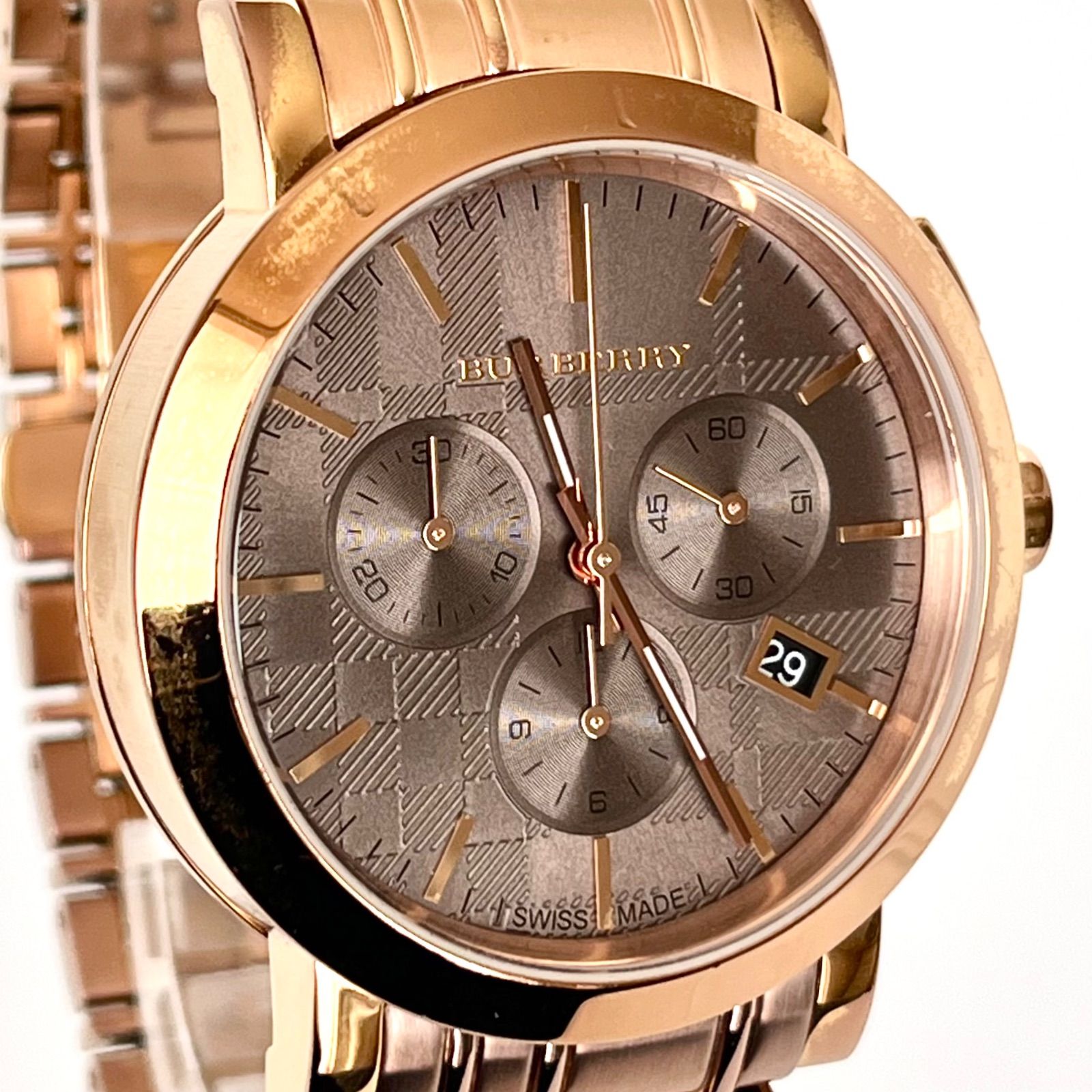 バーバリー BU1862 メンズ 腕時計 磨き済み クロノグラフ 美品