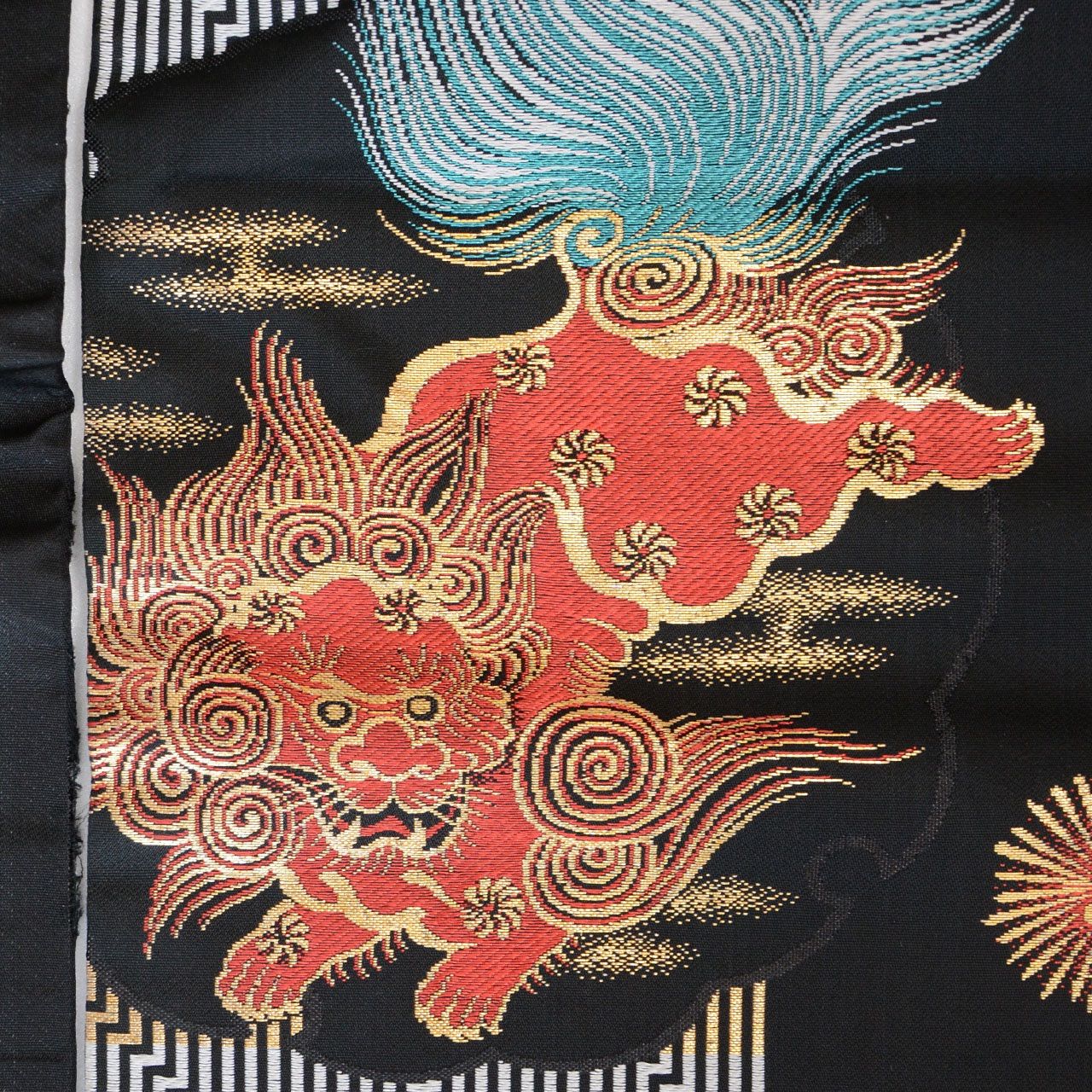名古屋帯 アンティーク 唐獅子 牡丹 黒 昭和レトロ｜ジャパン