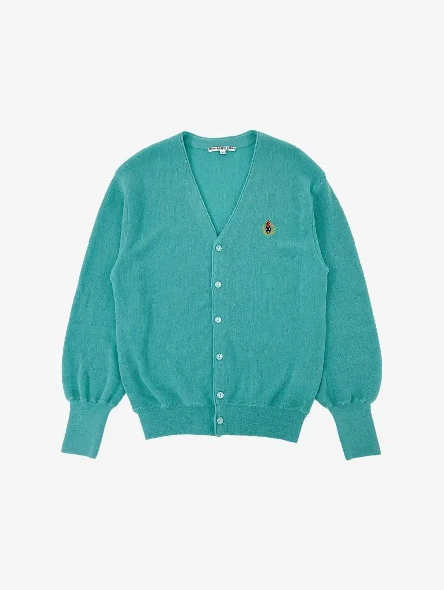 M HERITAGE FLOSS クレスト ウール カーディガン ミント - | 헤리티지