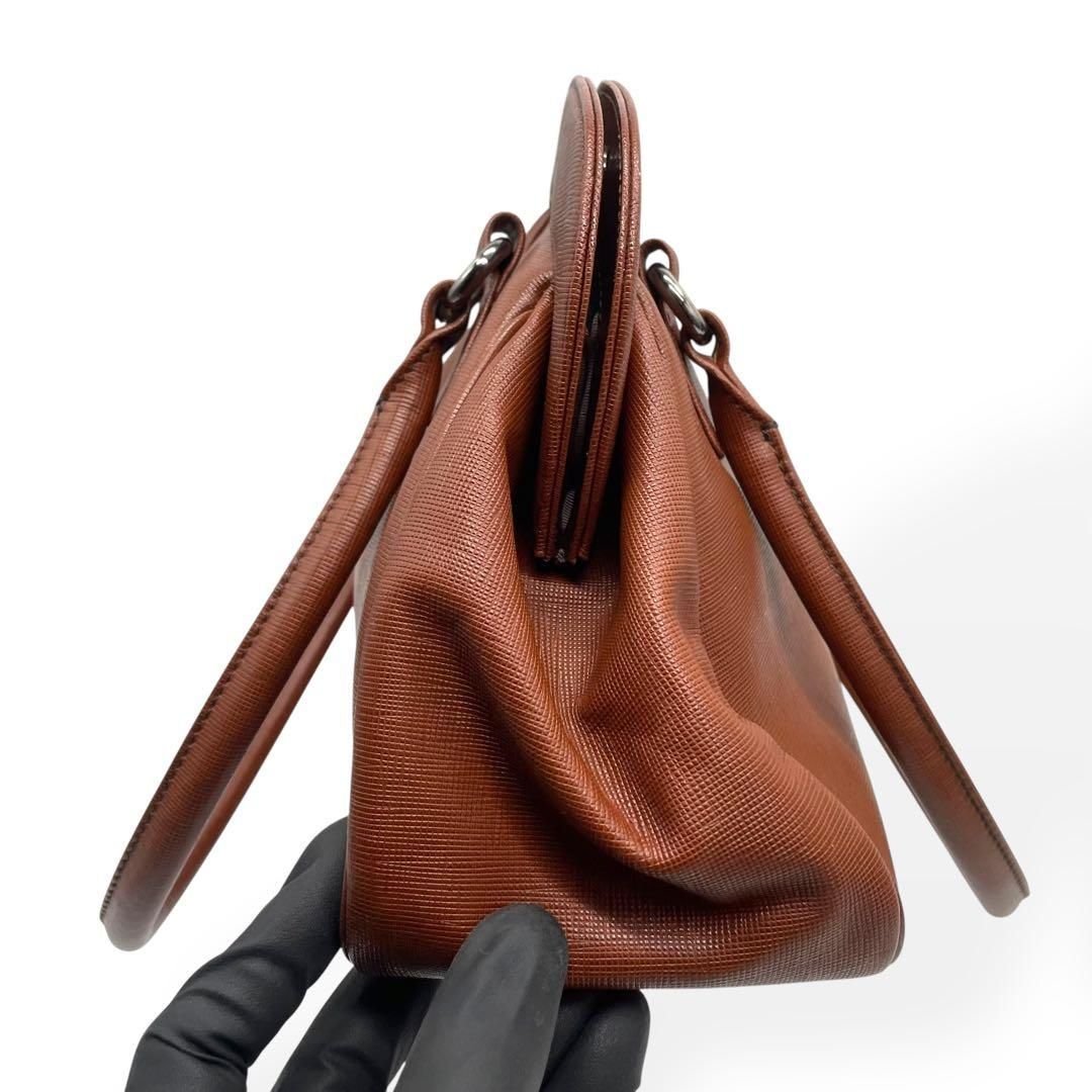 未使用級 濱野皮革工藝 HAMANO ハンドバッグ 皇室御用達 本革 ブラウン