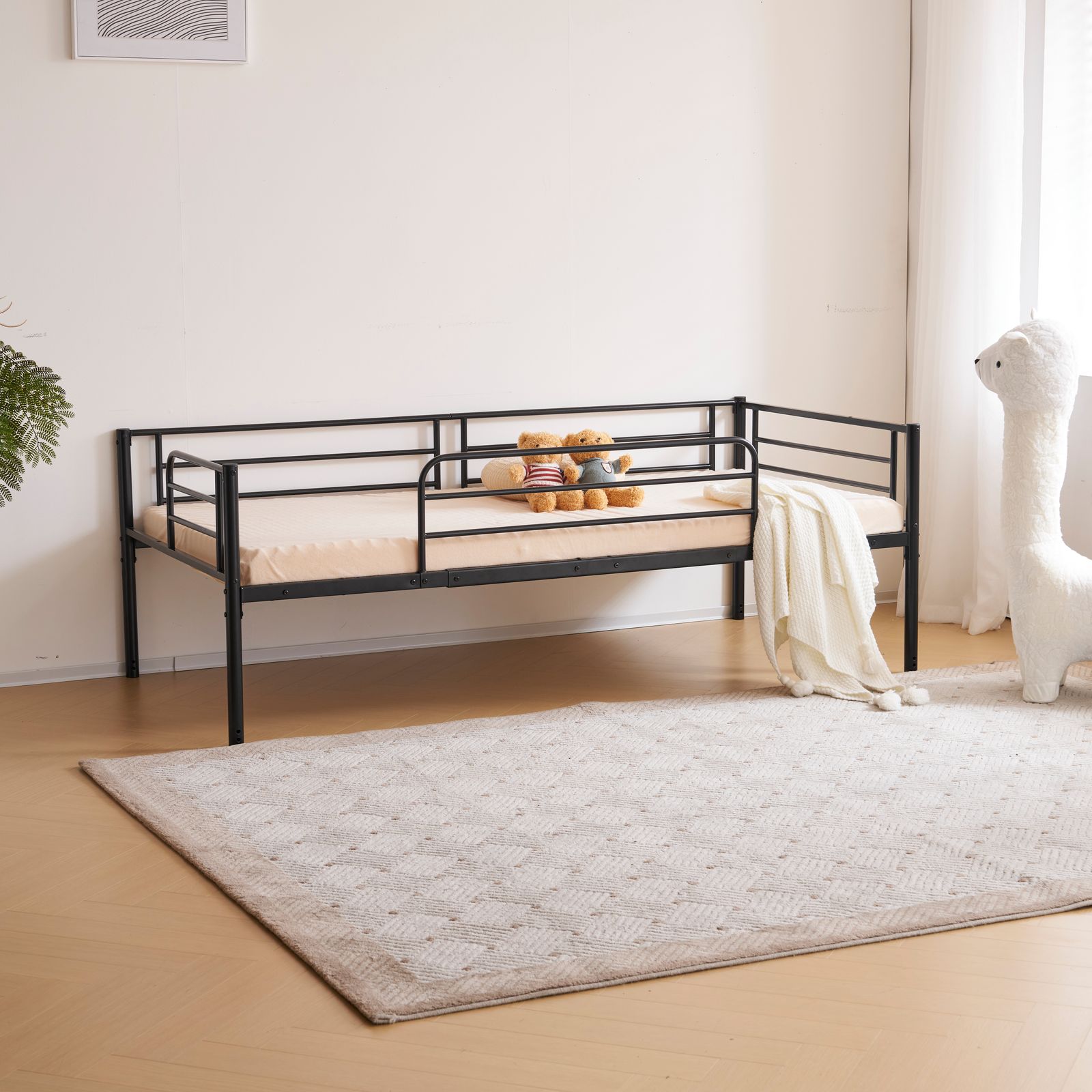 ブラック ロフトベッド パイプベッド シングルベッド 収納棚付く ロー