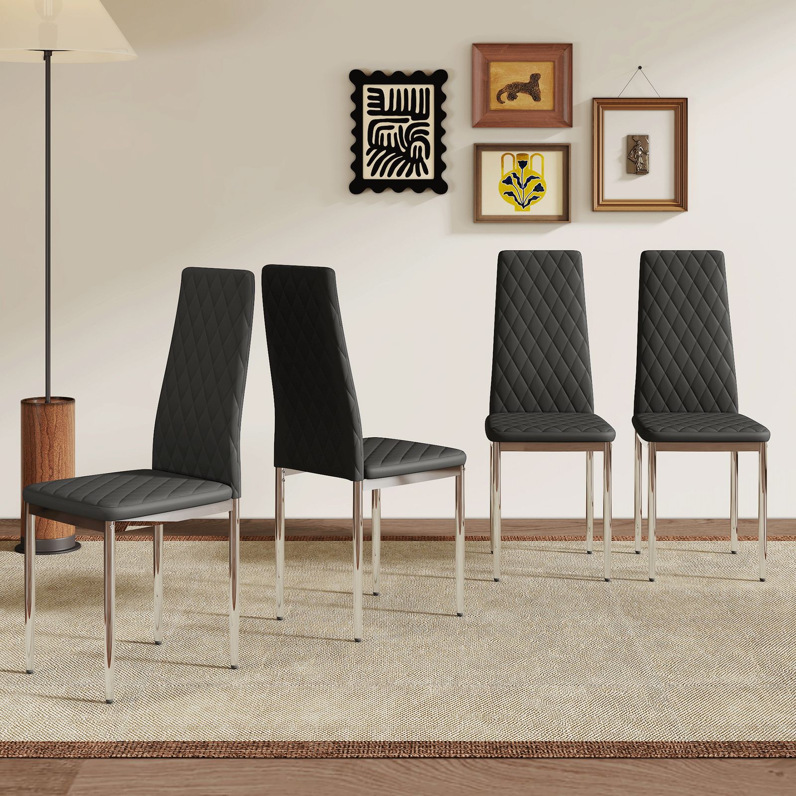 ダイニングチェア 4脚セット レザー メッキ脚 椅子 イス 食卓椅子 菱形