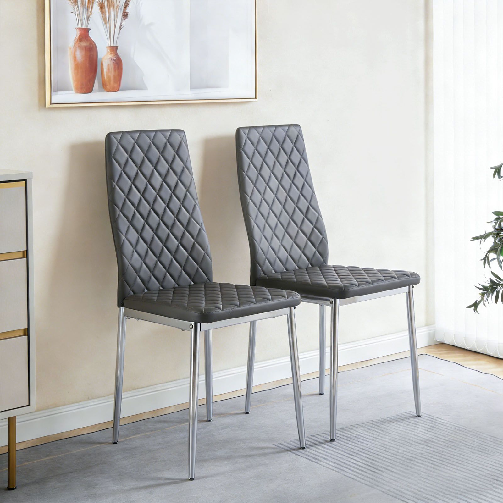 ダイニングチェア 4脚セット レザー メッキ脚 椅子 イス 食卓椅子 菱形