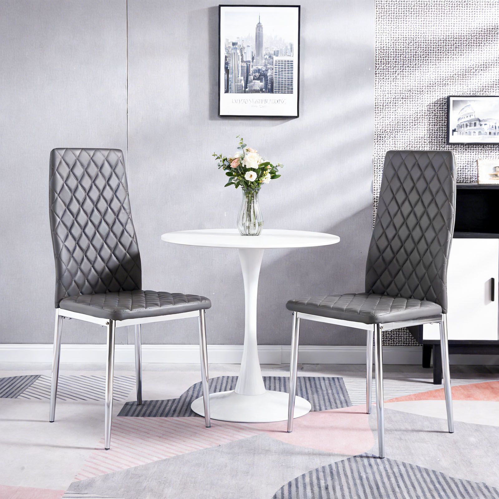 ダイニングチェア 4脚セット レザー メッキ脚 椅子 イス 食卓椅子 菱形