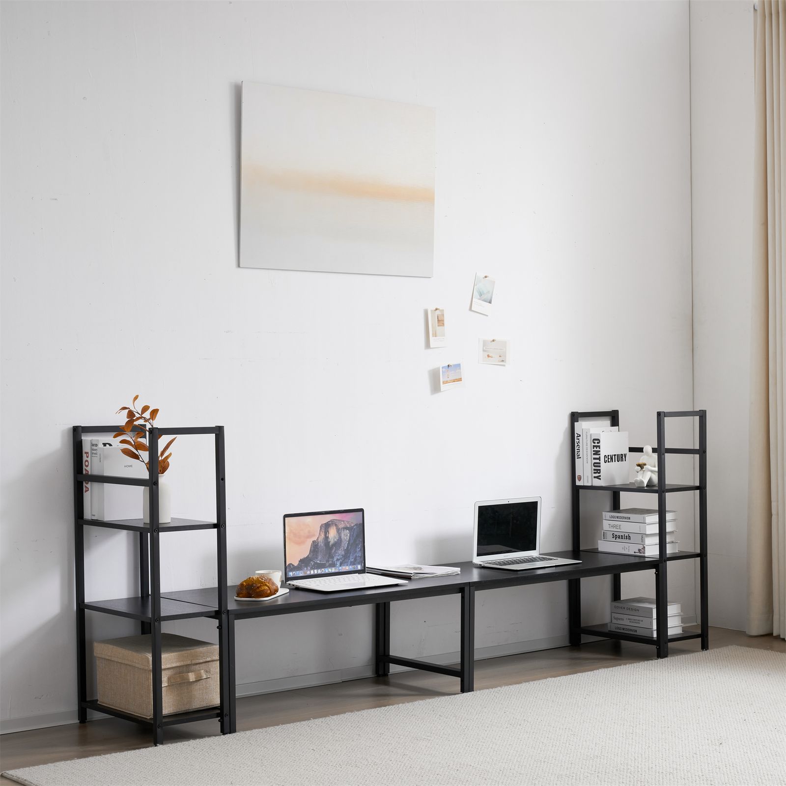 ブラック パソコンデスク ラック付き デスク ワークデスク 木製 学習