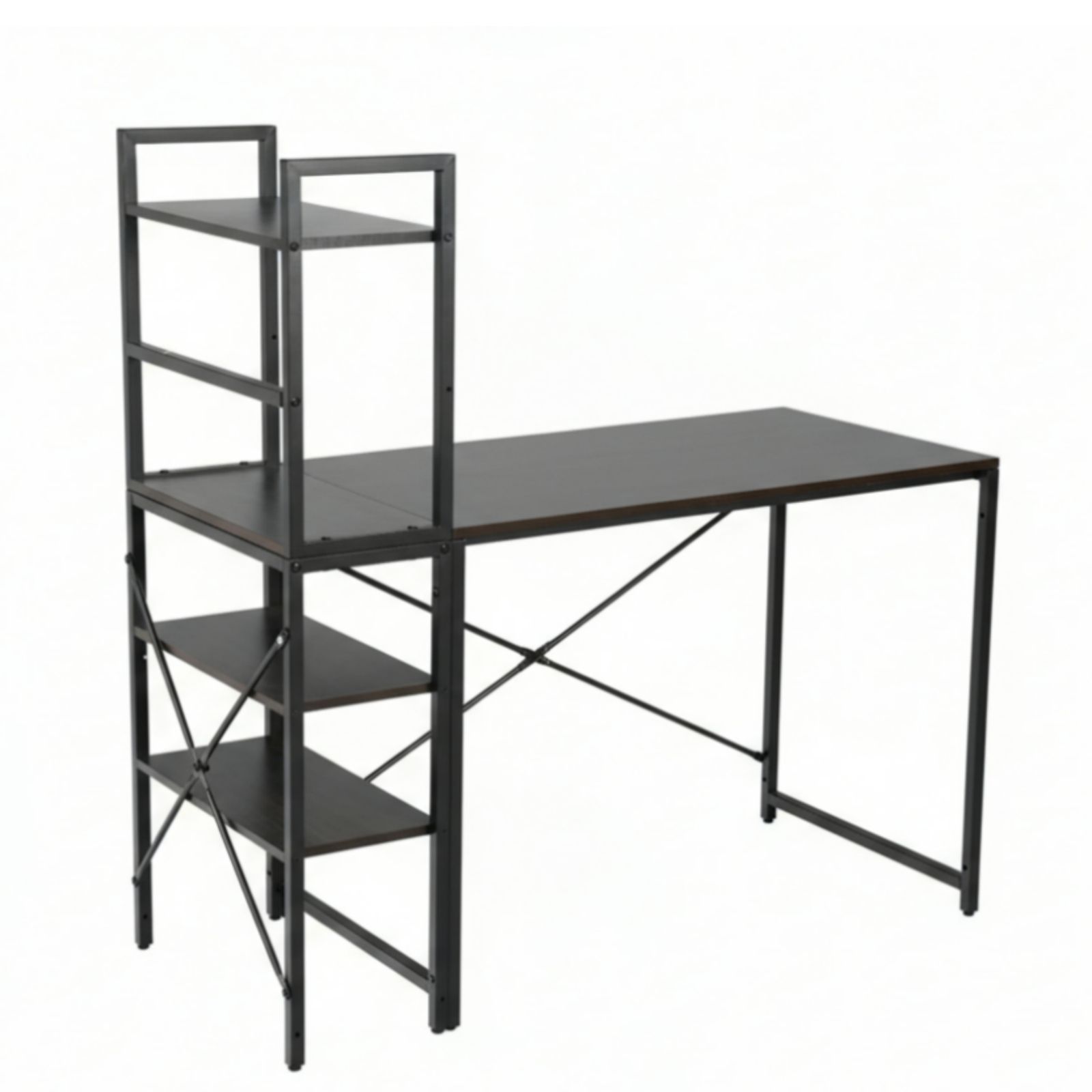 ブラウン パソコンデスク ラック付き デスク ワークデスク 木製 学習