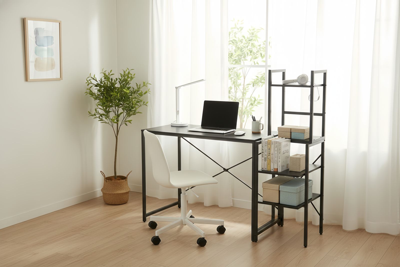 ブラウン パソコンデスク ラック付き デスク ワークデスク 木製 学習