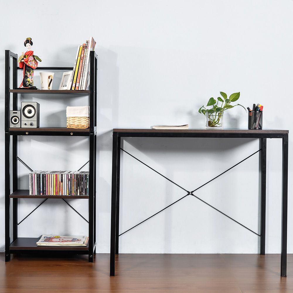 ブラウン パソコンデスク ラック付き デスク ワークデスク 木製 学習