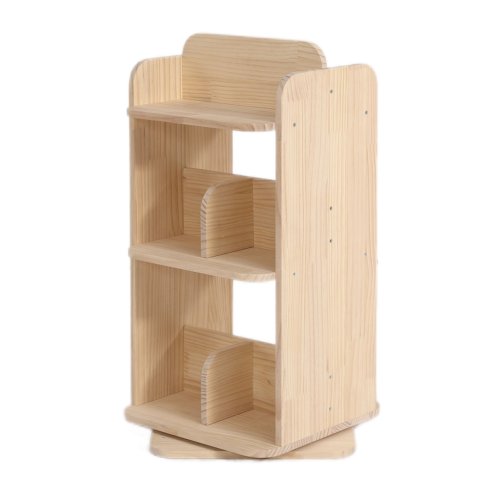 三段 本棚 回転式 天然木製 パイン材 絵本棚 図鑑対応 コミック収納棚