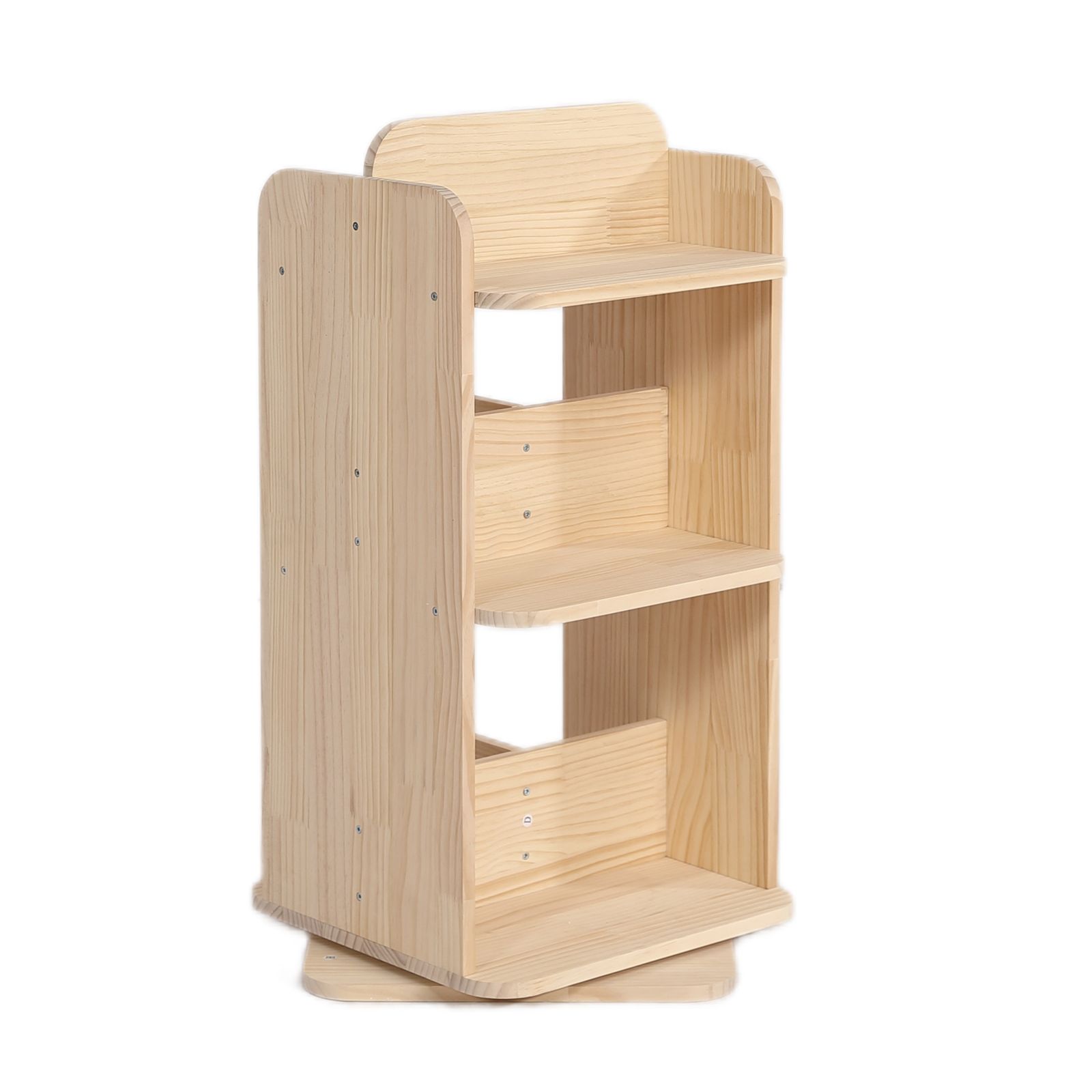 三段 本棚 回転式 天然木製 パイン材 絵本棚 図鑑対応 コミック収納棚