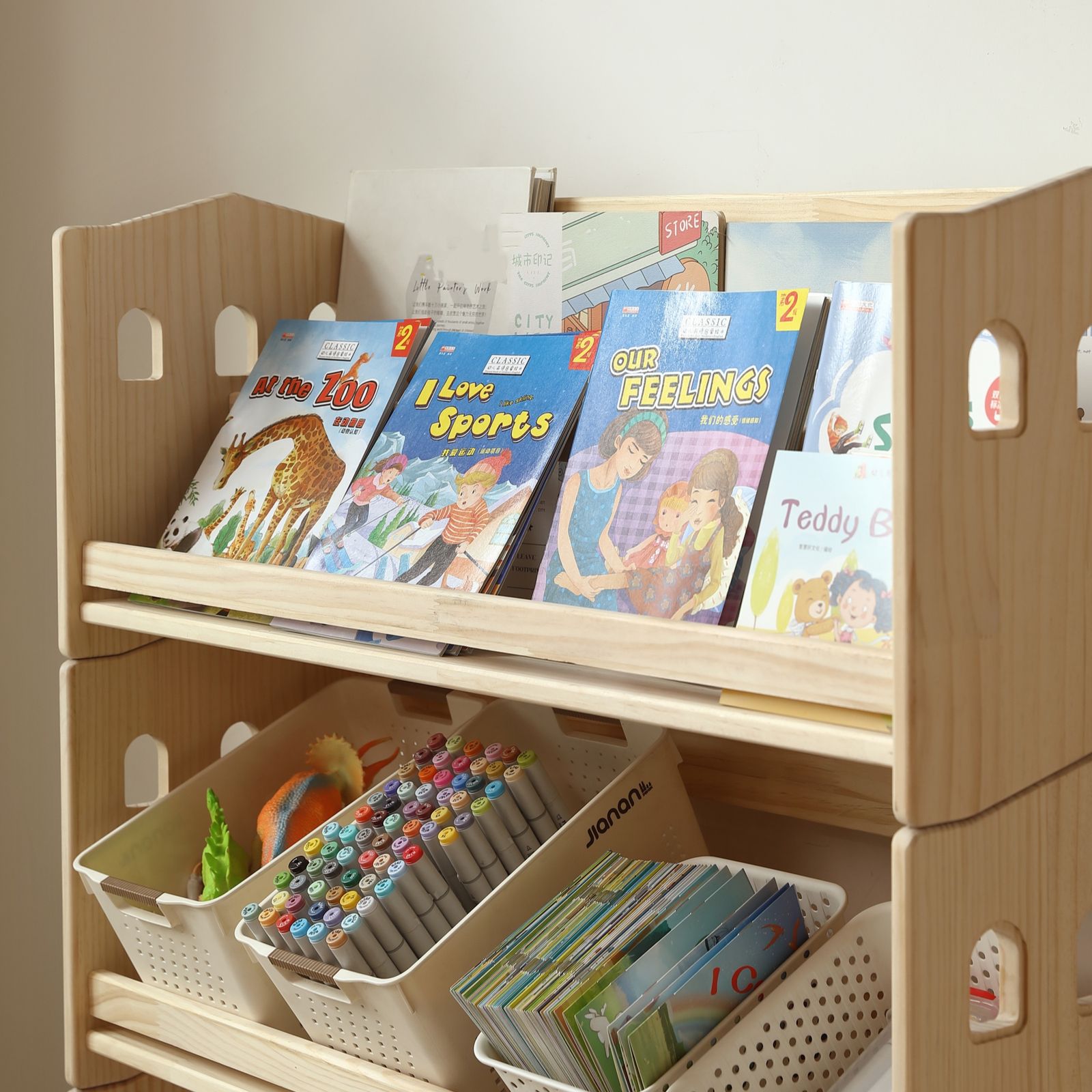 絵本棚のみ-三段 組み合わせ自由自在 本棚 ブックシェルフ おもちゃ箱