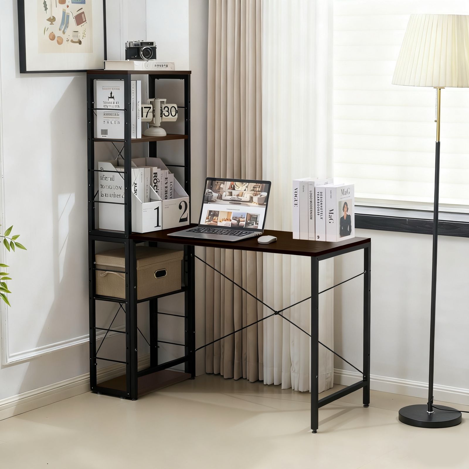 ダークブラウン 一体分離多用型パソコンデスク パソコンデスク ラック