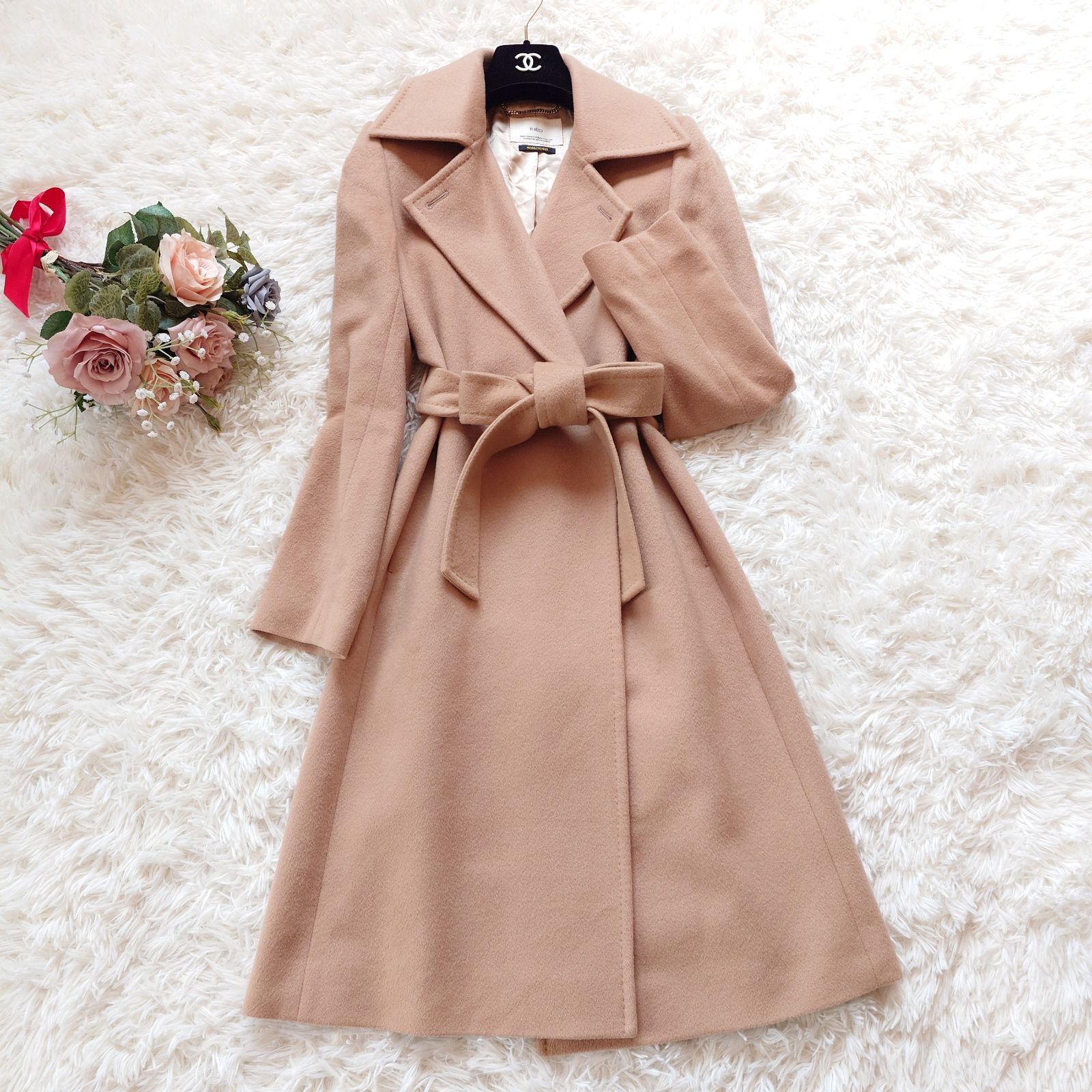 美品 イネド INED 高級 カシミヤ100% ベルテッドコート ロングコート