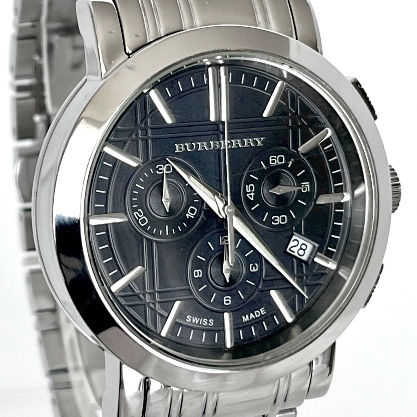 バーバリー BU1360 メンズ 腕時計 磨き済み クロノグラフ 美品