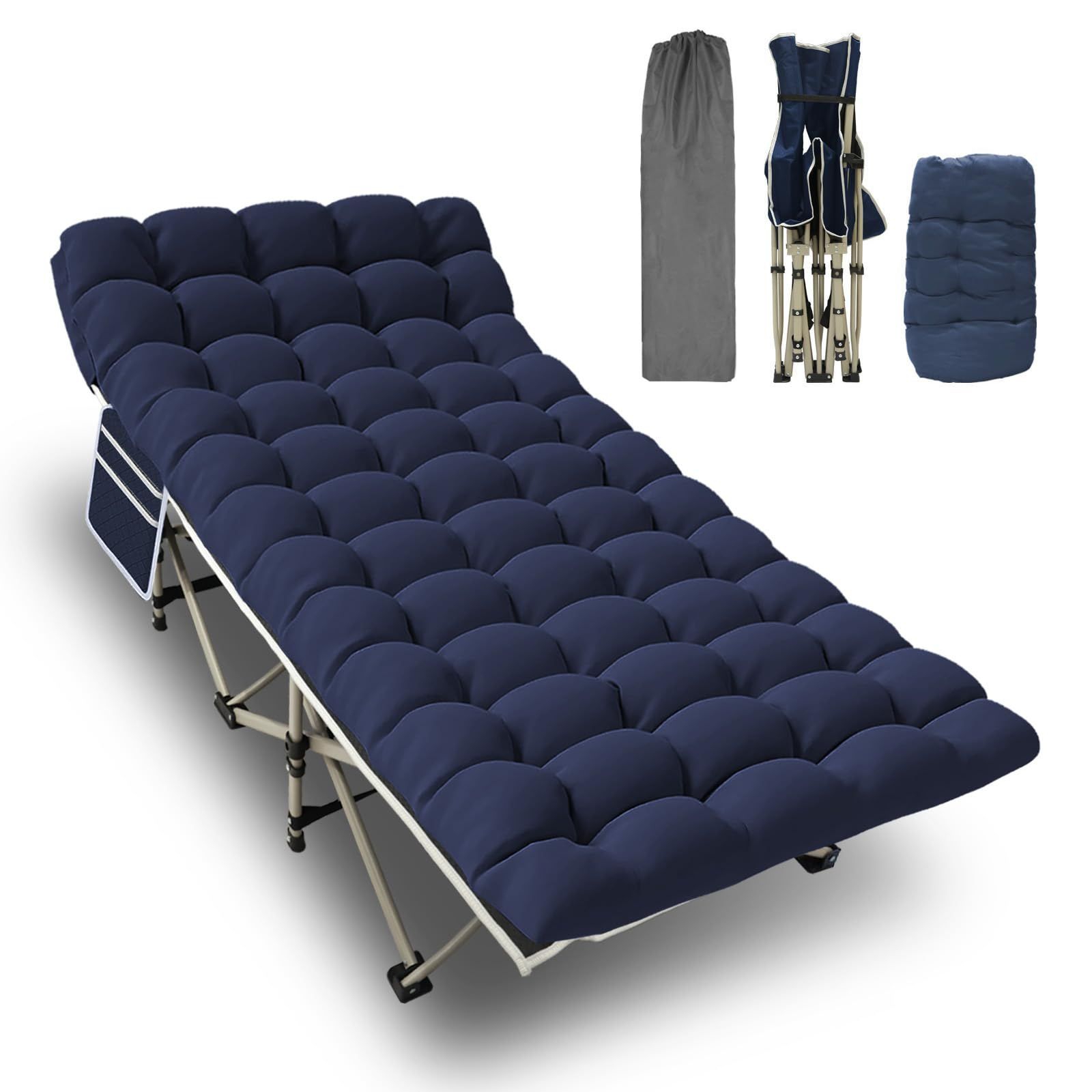 軽量 収納付き 大容量 高さ調節 ネイビーブルー 折り畳み 幅広簡易