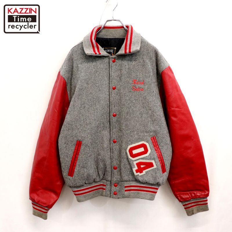 80s USA製 vintage RENNOC 中綿 アームレザー ウール スタジャン