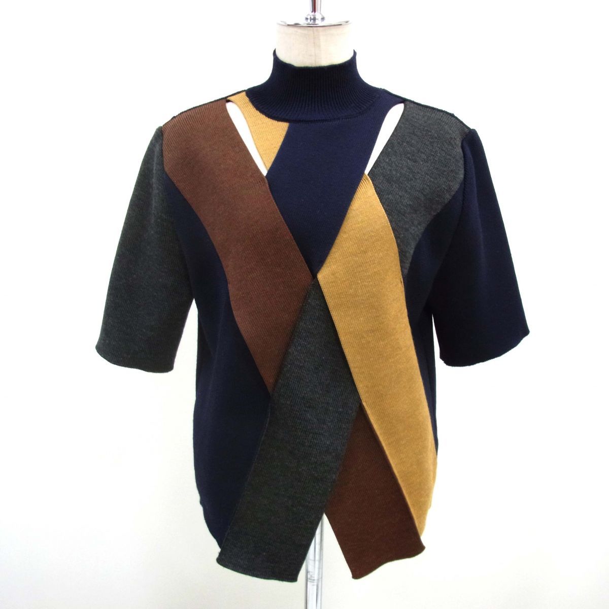 極美品◇AKIRANAKA アキラナカ ハイネック デザインニット 19AW 半袖