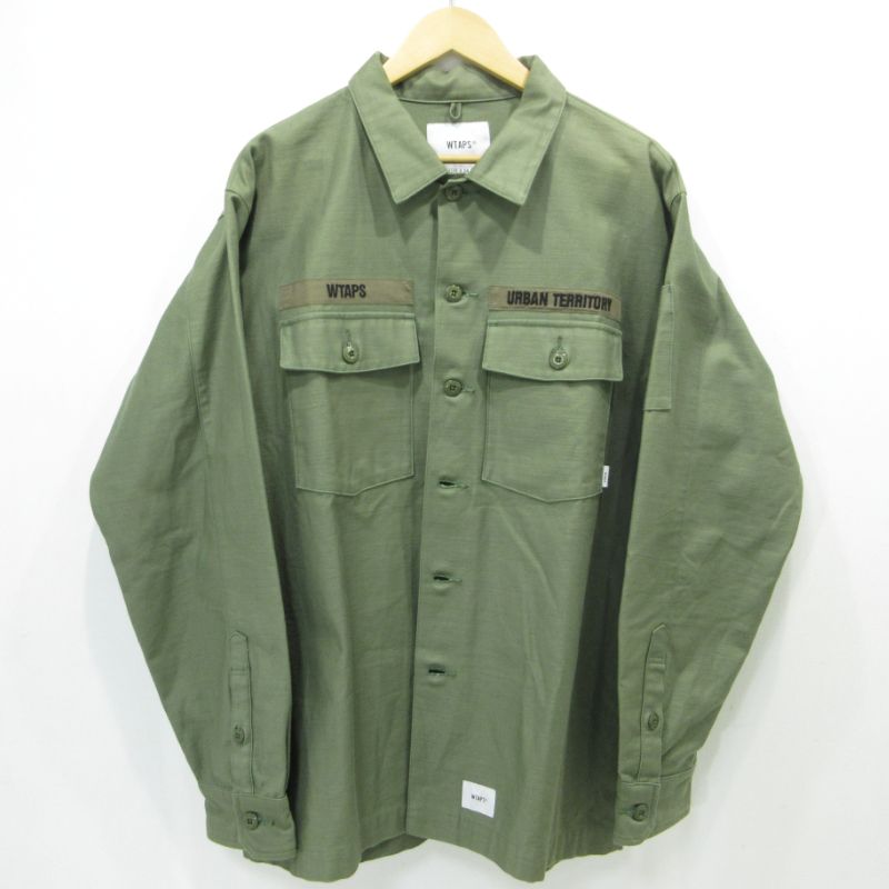 【三重本店】  W)TAPS | ダブルタップス 長袖シャツ ロングスリーブ コットンサテンシャツ 202BRDT-SHM01 カーキグリーン サイズ：4 【103】