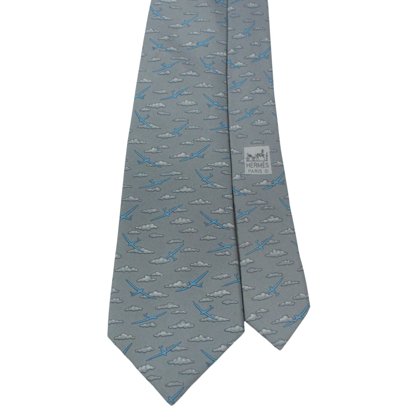 HERMES エルメス 飛行機柄 ネクタイ シルク グレー【中古】 メンズ