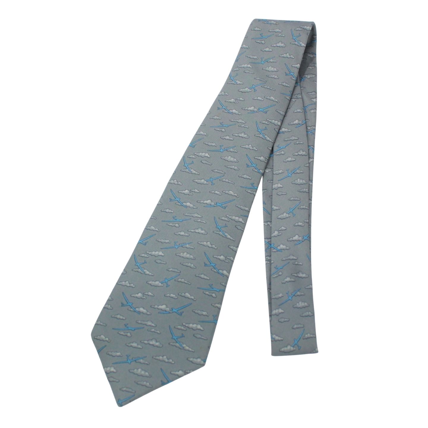 HERMES エルメス 飛行機柄 ネクタイ シルク グレー【中古】 メンズ