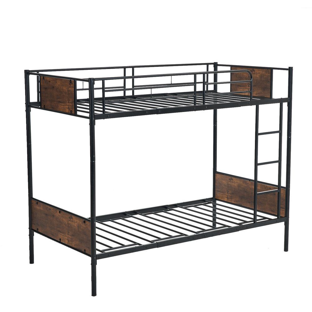 ブラック二段ベッド シングルベッド パイプベッド シングル 木 収納