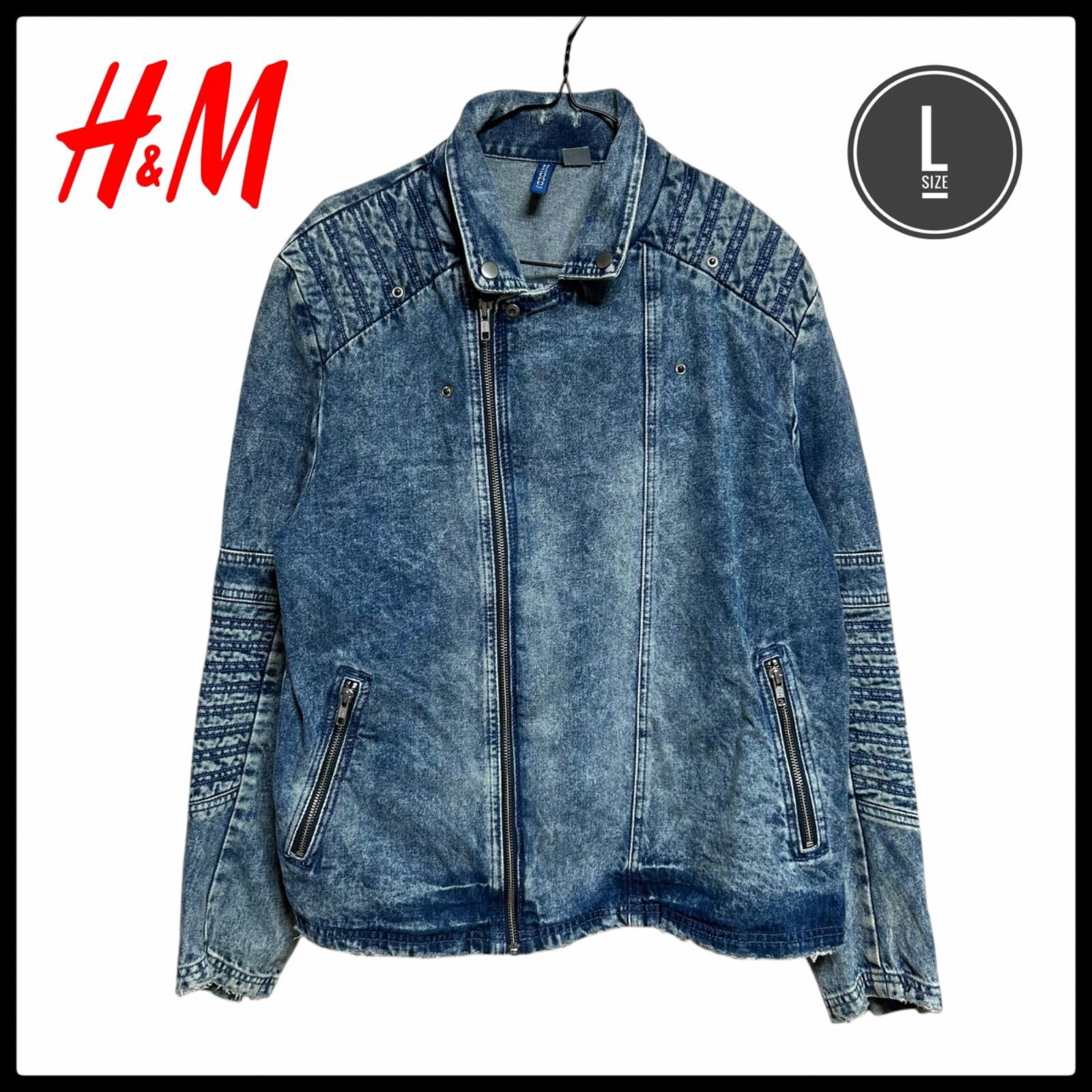 希少】H&M デニム ダブルライダースジャケット バイカー キルティング 