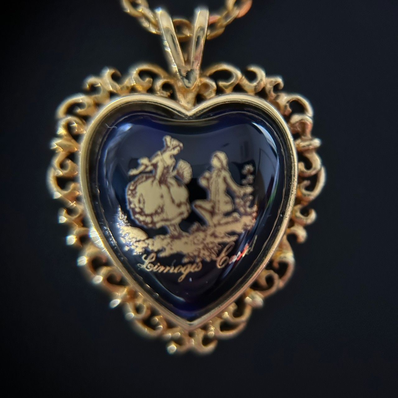 良品】リモージュ ハートモチーフ ネックレス Limoges Castel フランス