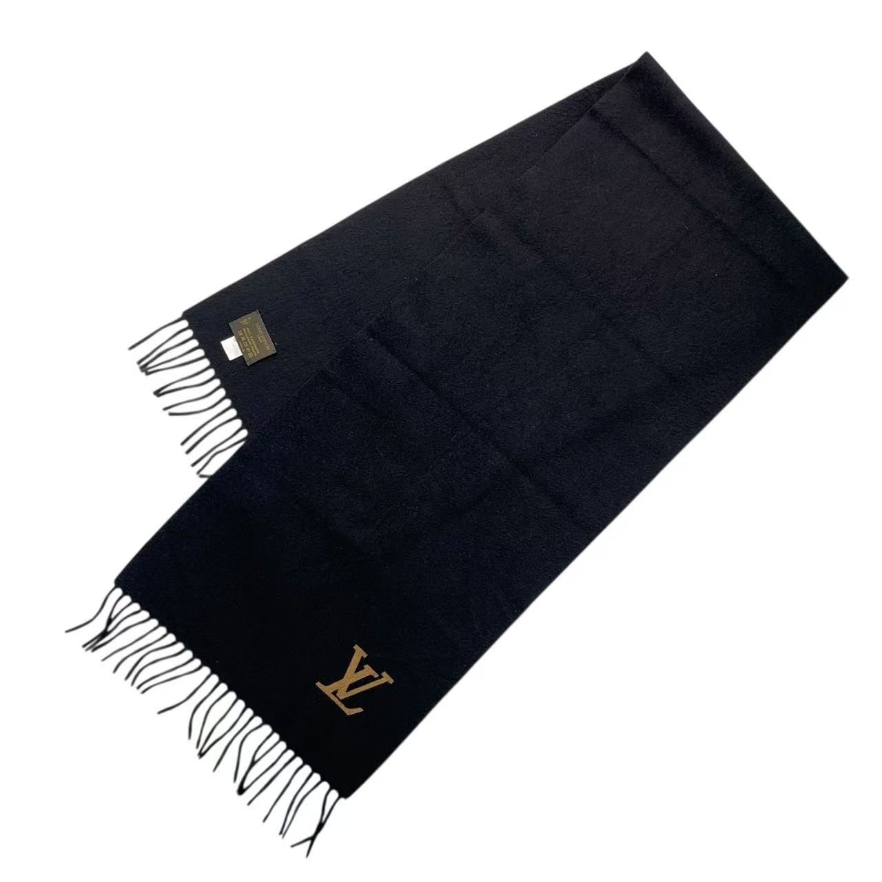 【美品】ルイヴィトン ブラック マフラー カシミヤ100 LVロゴ 美品 LOUIS VUITTON ルイヴィトン マフラー カシミヤ ブラック LVロゴ