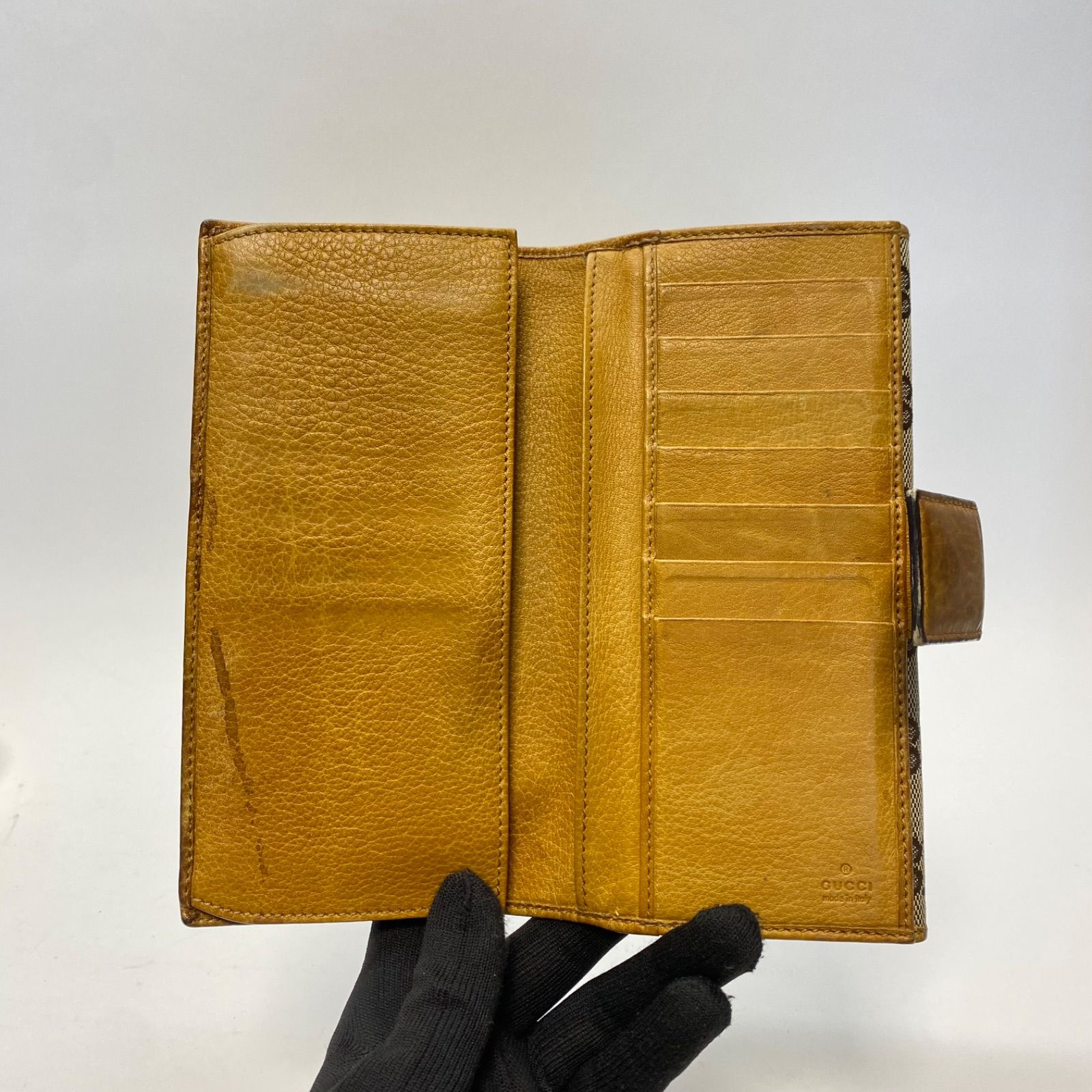 3465 GUCCI グッチ 長財布 GG イエロー レザー キャンバス GG Wホック