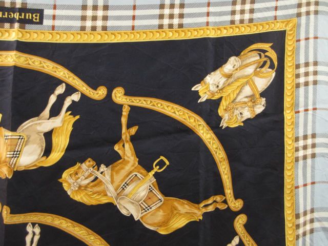 バーバリーズ Burberrys スカーフ 大判 チェック柄 馬 ブルー系 水色