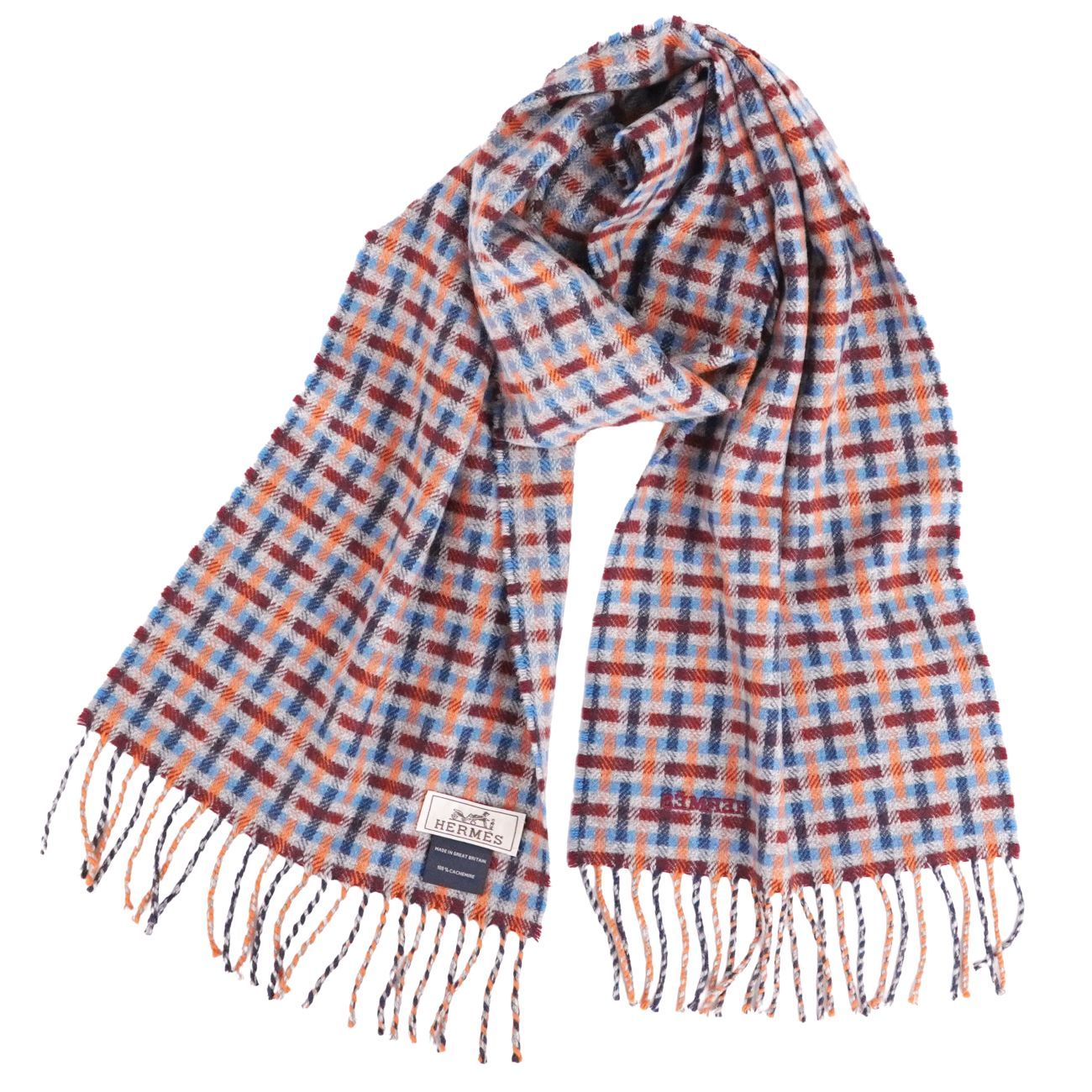 極美品 エルメス HERMES マフラー ストール Hエコセ Hロゴ カシミヤ