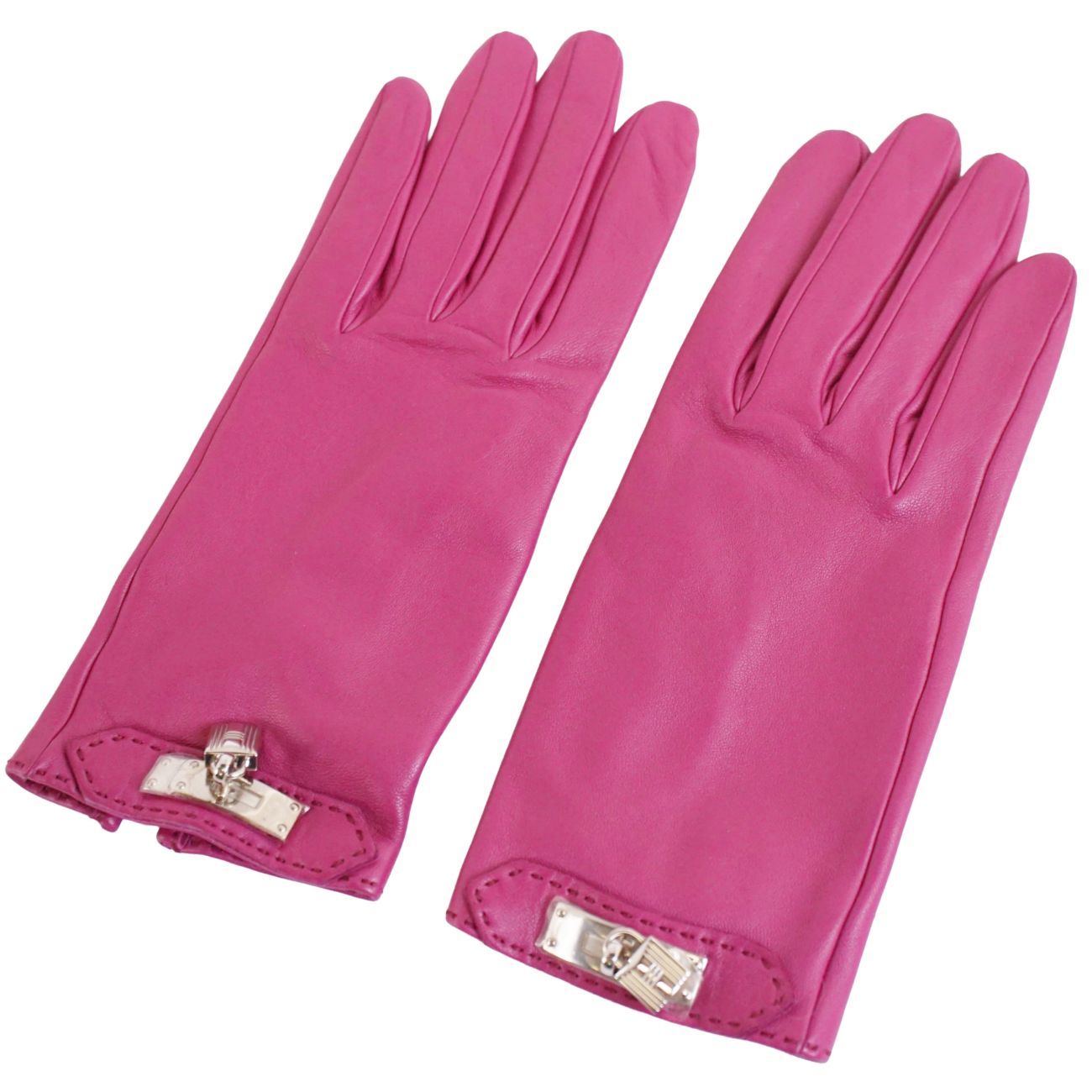 極美品 エルメス HERMES 手袋 グローブ ケリー金具 カデナ 南京錠 ラム