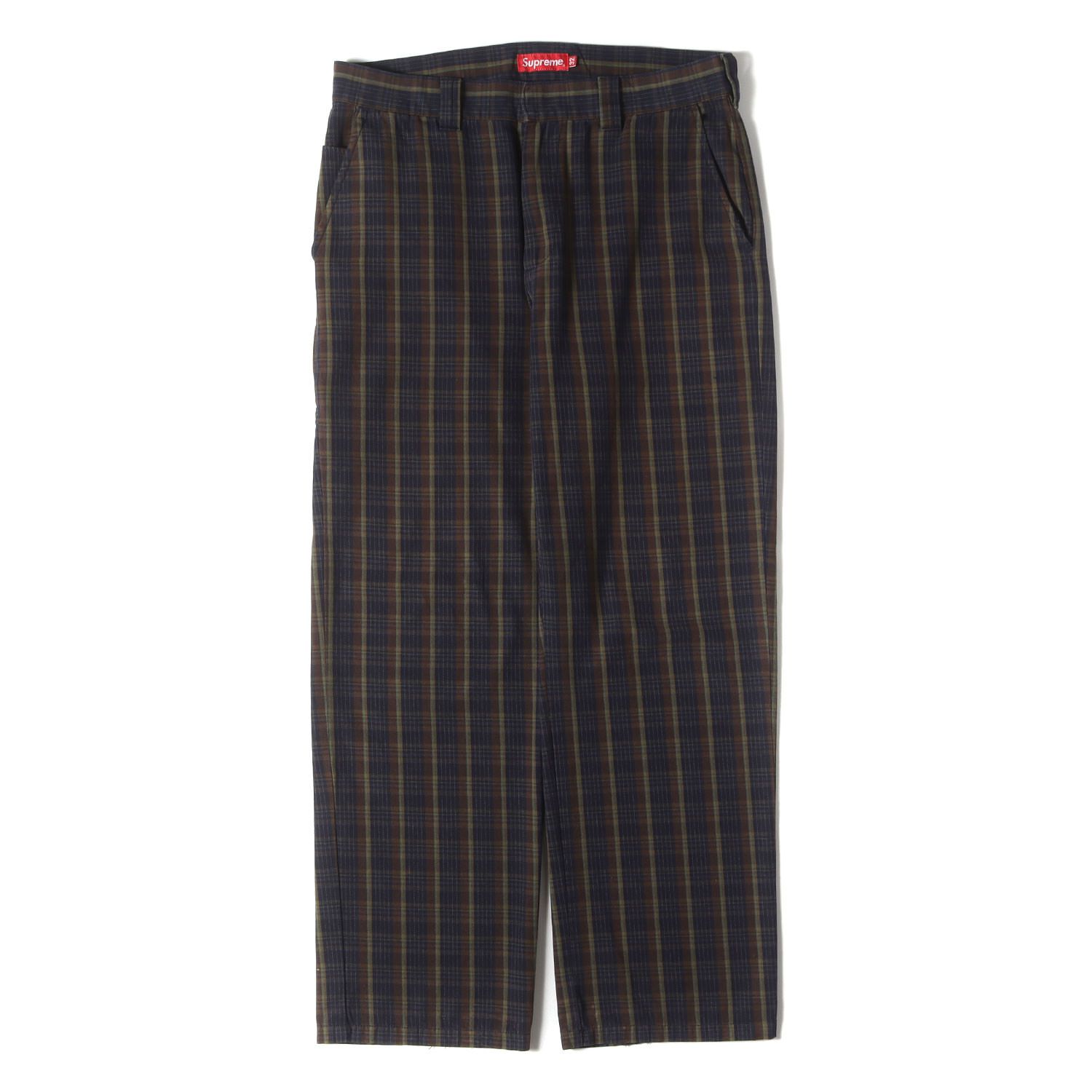 Supreme シュプリーム パンツ ネイビー ブラウン(Navy Plaid) サイズ