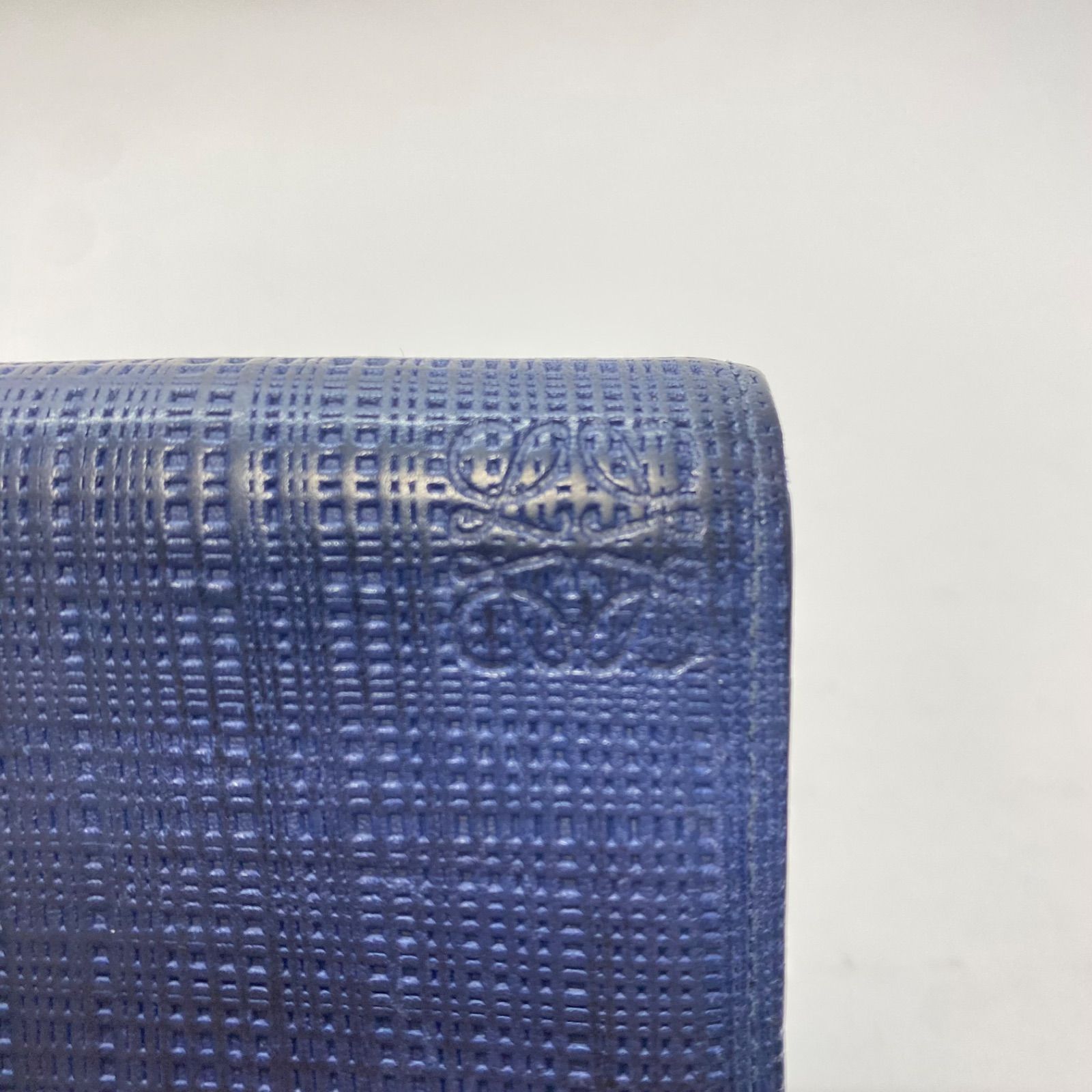 3494 LOEWE ロエベ 長財布 アナグラム 型押し レザー ネイビー 紺 本革