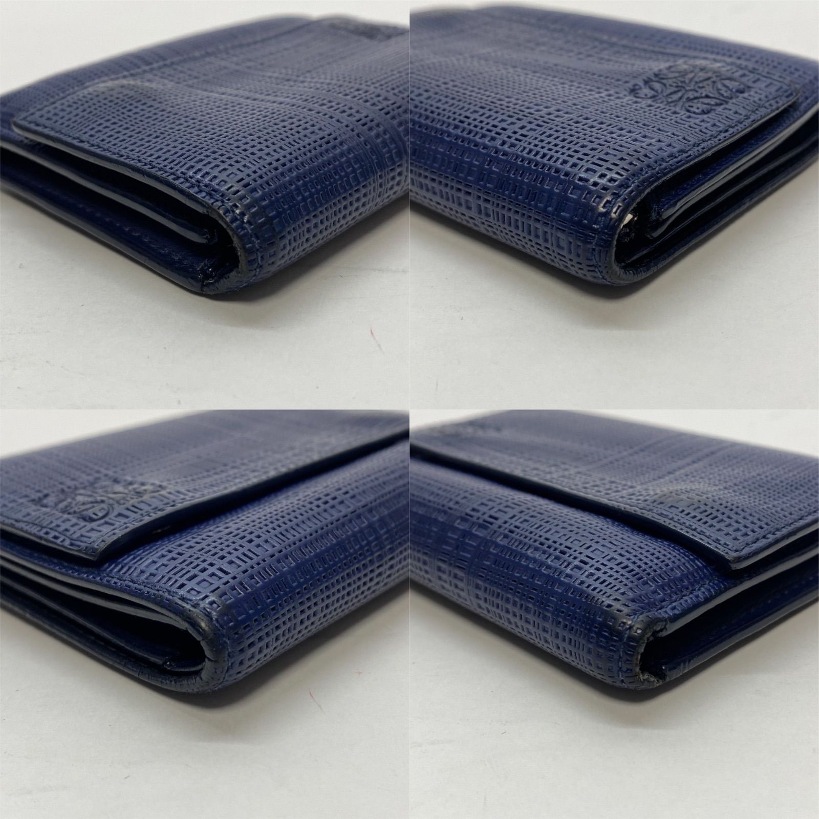 3493 LOEWE ロエベ 三つ折り財布 アナグラム ネイビー 紺 型押し