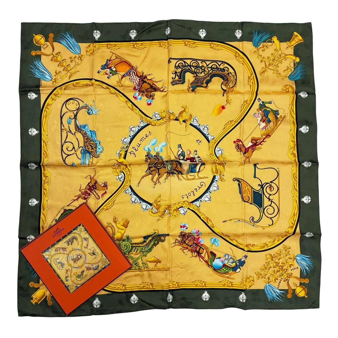 未使用品 HERMES エルメス カレ90 Plumes et Grelots 羽飾りと鈴