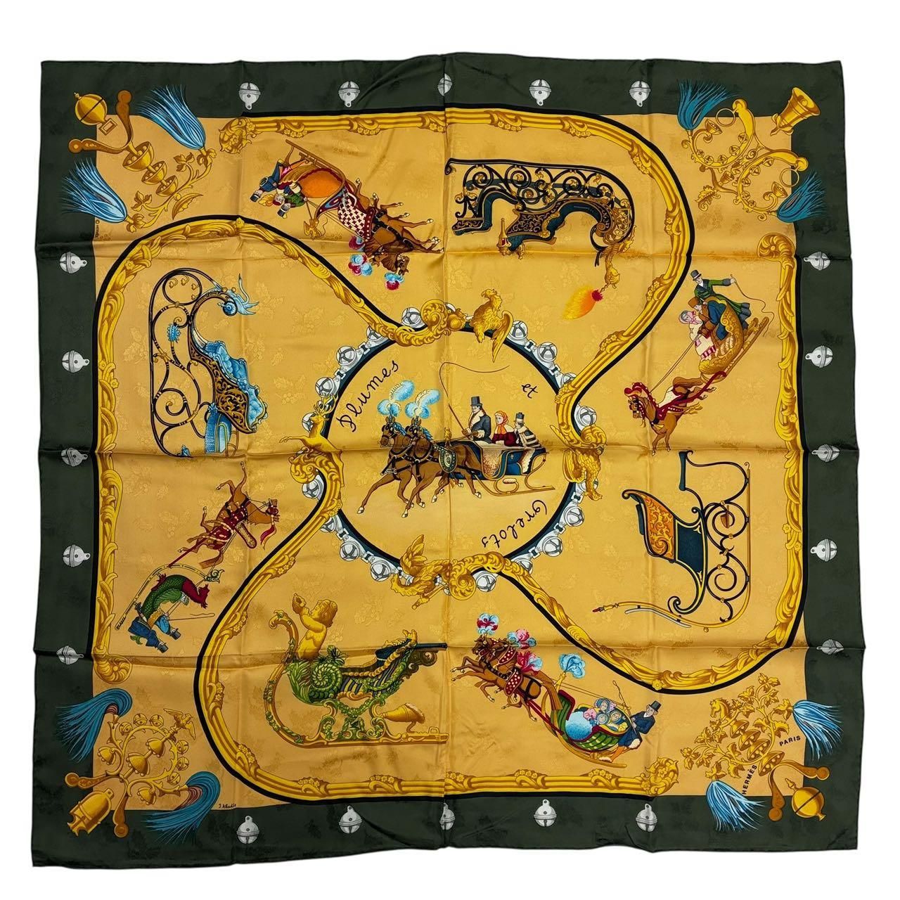 未使用品 HERMES エルメス カレ90 Plumes et Grelots 羽飾りと鈴