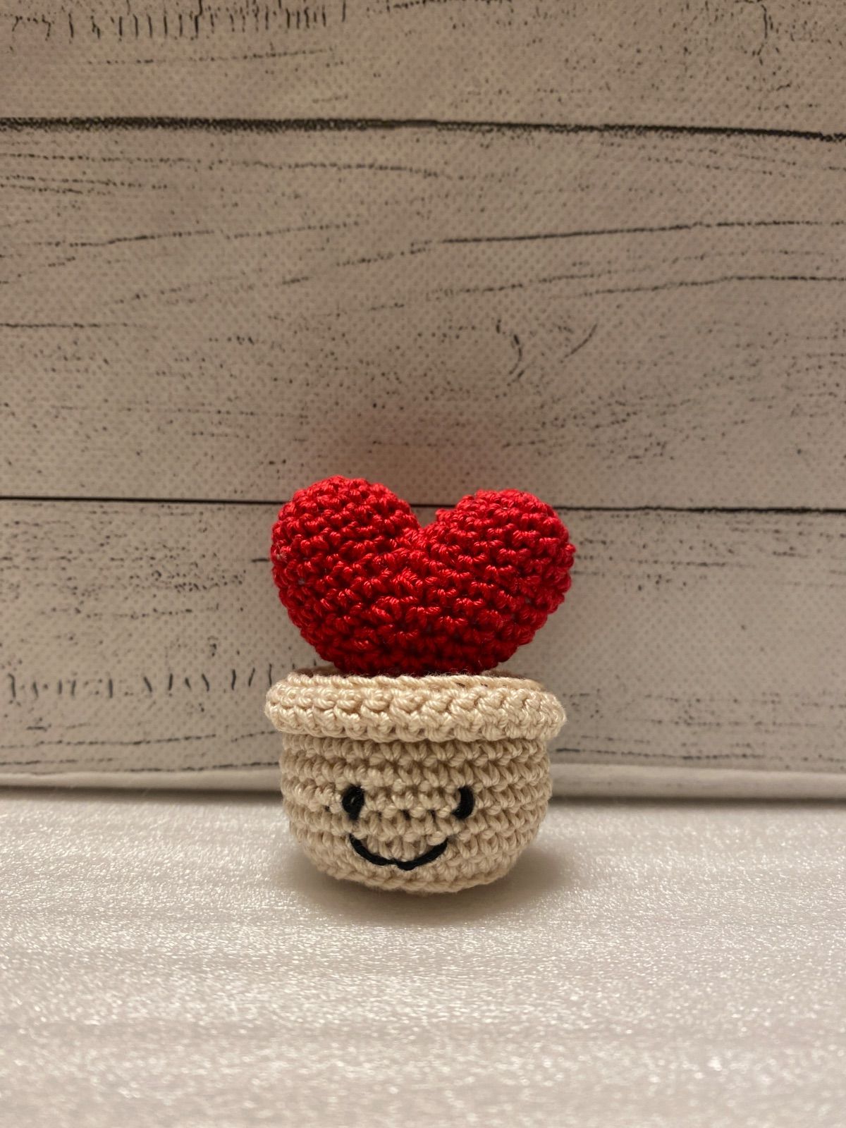 ハンドメイド あみぐるみ ぬいぐるみ サボテン 多肉植物 ハート レッド