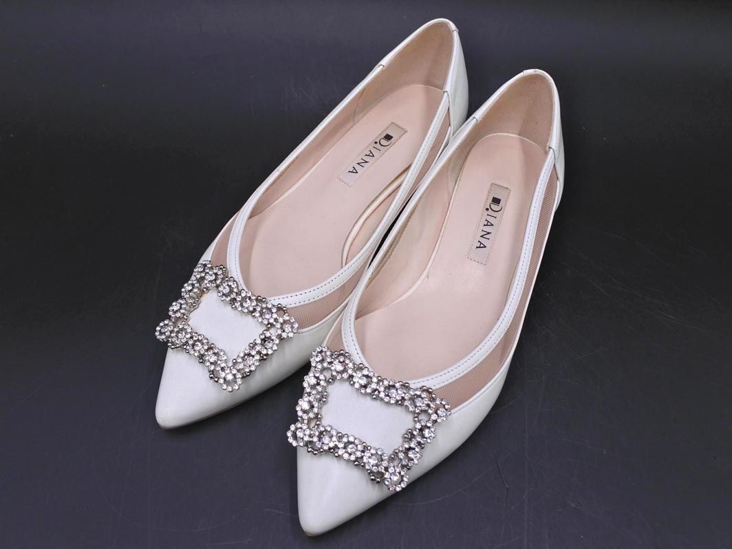 DIANA ダイアナ ポインテッドトゥ ビジュー フラット パンプス size23