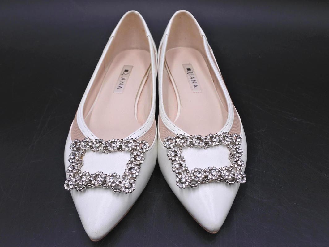 DIANA ダイアナ ポインテッドトゥ ビジュー フラット パンプス size23