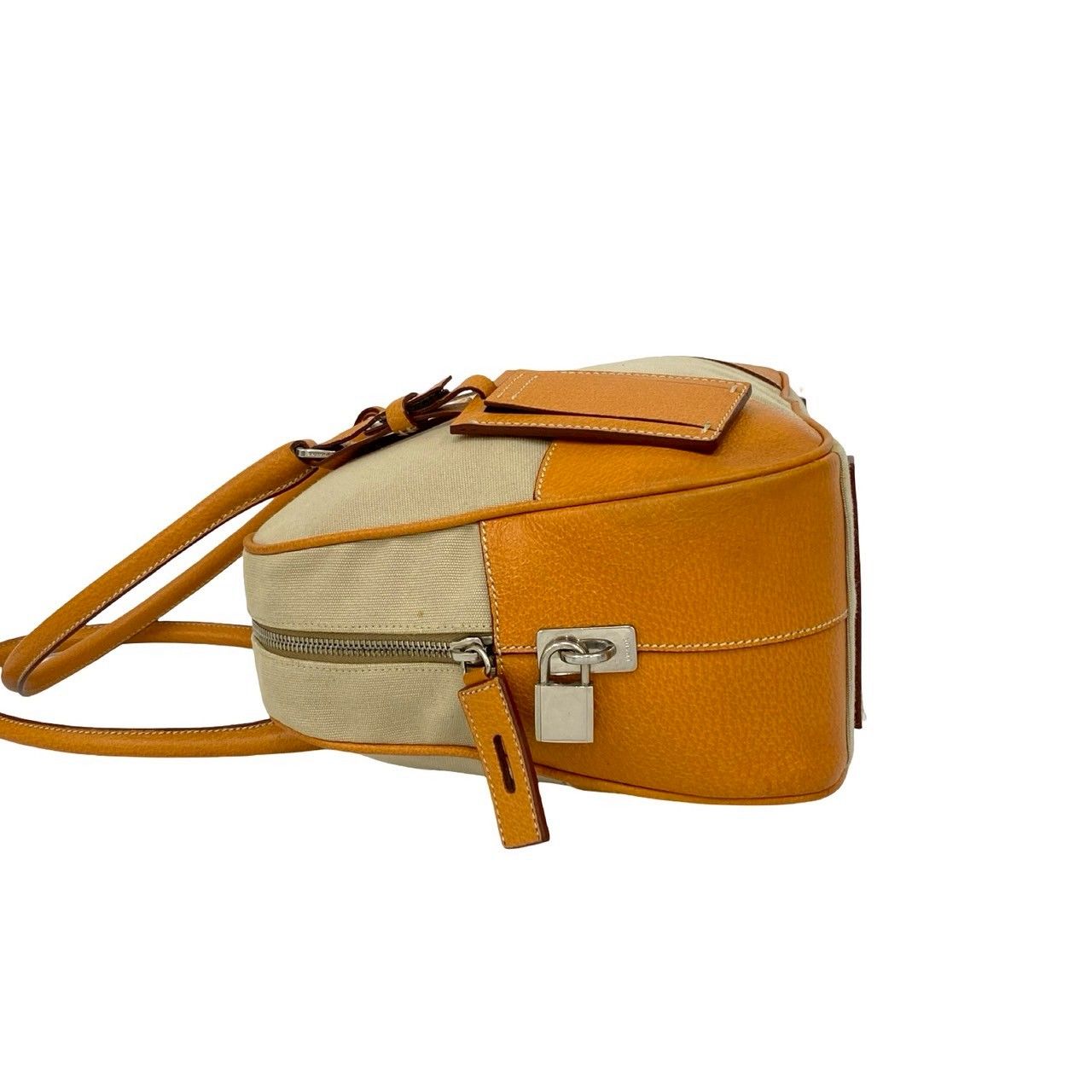 極 美品 PRADA プラダ 三角ロゴ 金具 キャンバス レザー 本革 トート