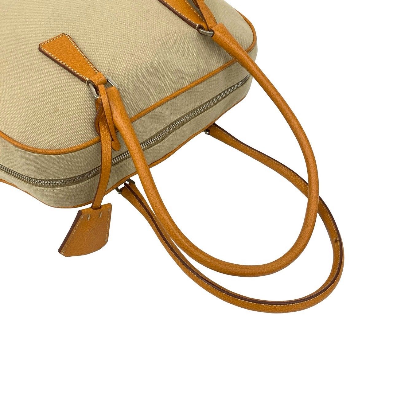 極 美品 PRADA プラダ 三角ロゴ 金具 キャンバス レザー 本革 トート