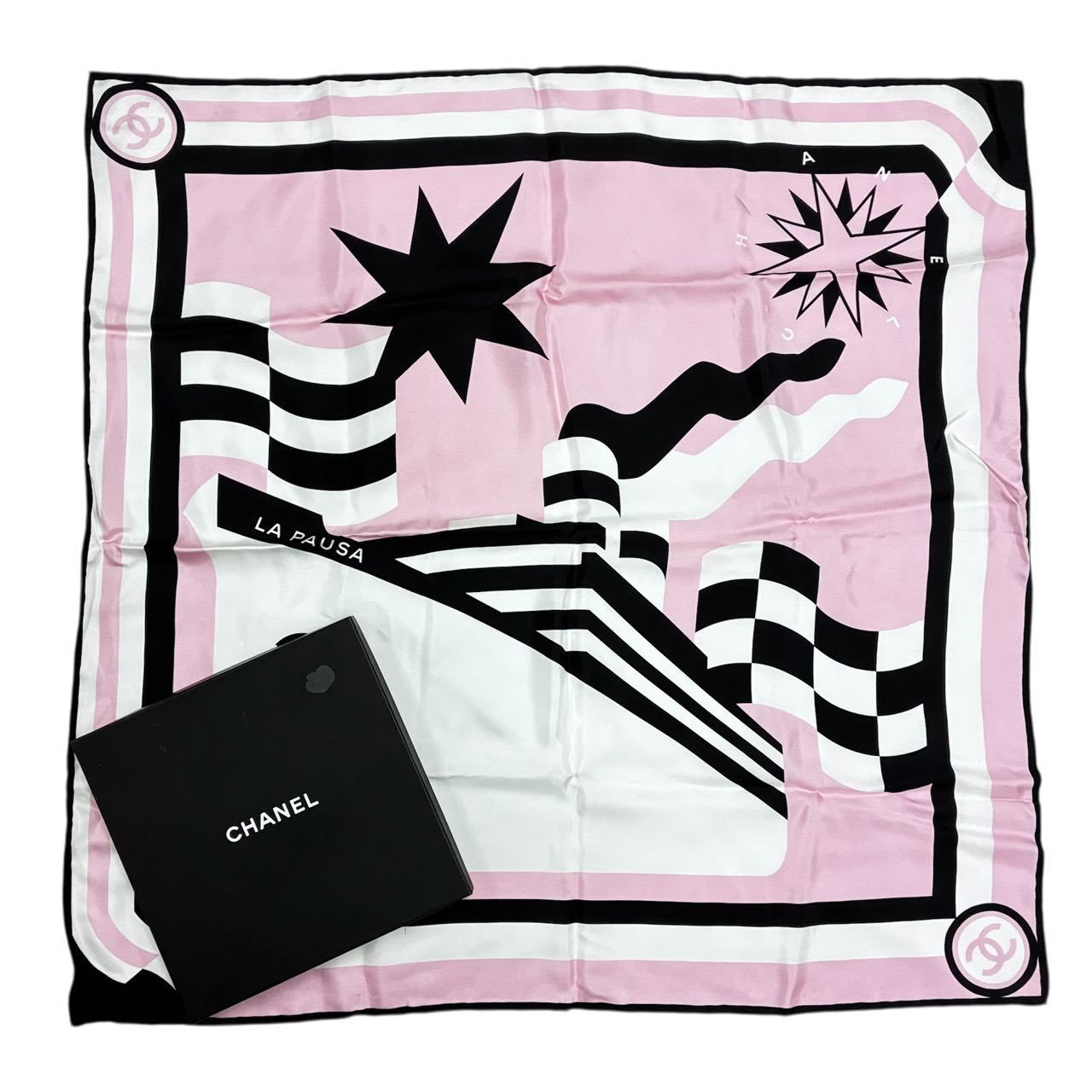 新品同様 CHANEL シャネル 大判 スカーフ 2019年 ココマーク シルク