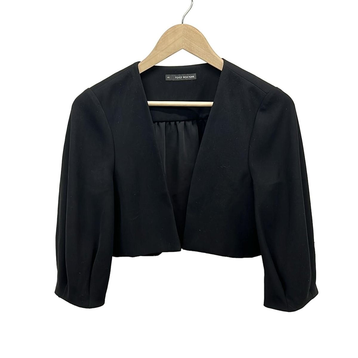 美品 フォクシーニューヨーク 七分袖 ジャケット 38 黒 FOXEY