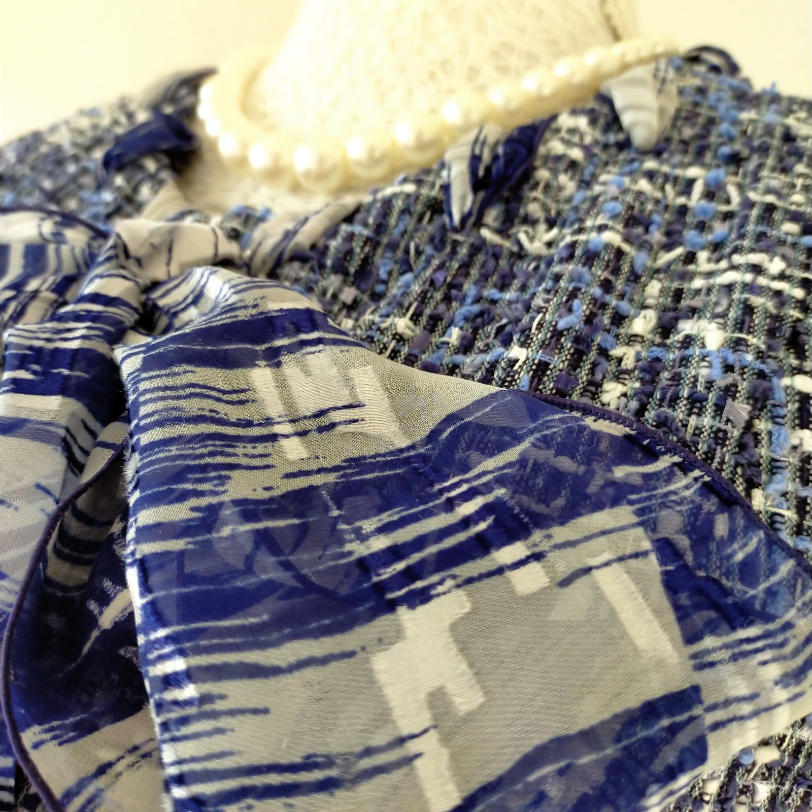 新品同様 高級ユキトリイ リボンの素敵なセットアップ ツイード 9号