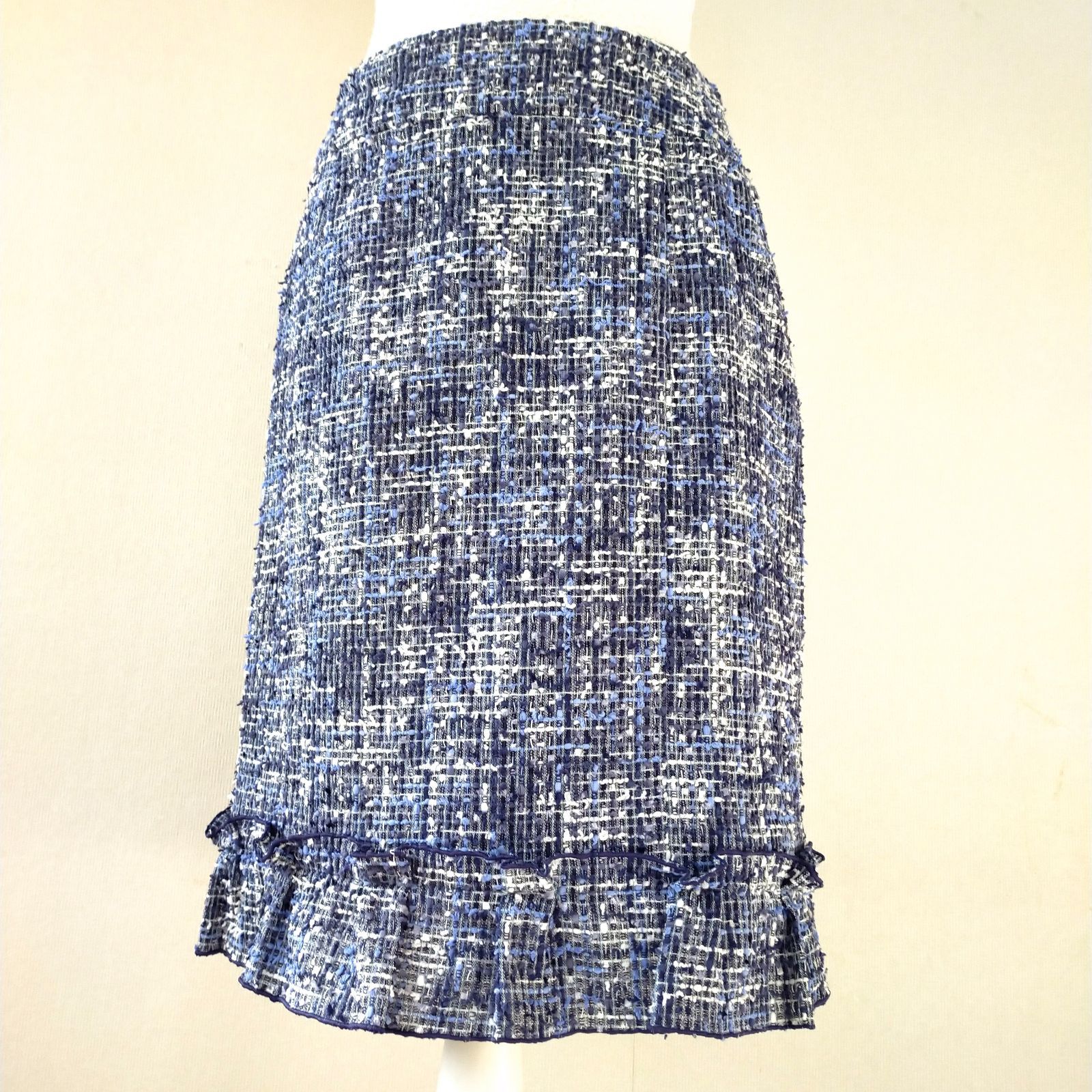 新品同様 高級ユキトリイ リボンの素敵なセットアップ ツイード 9号