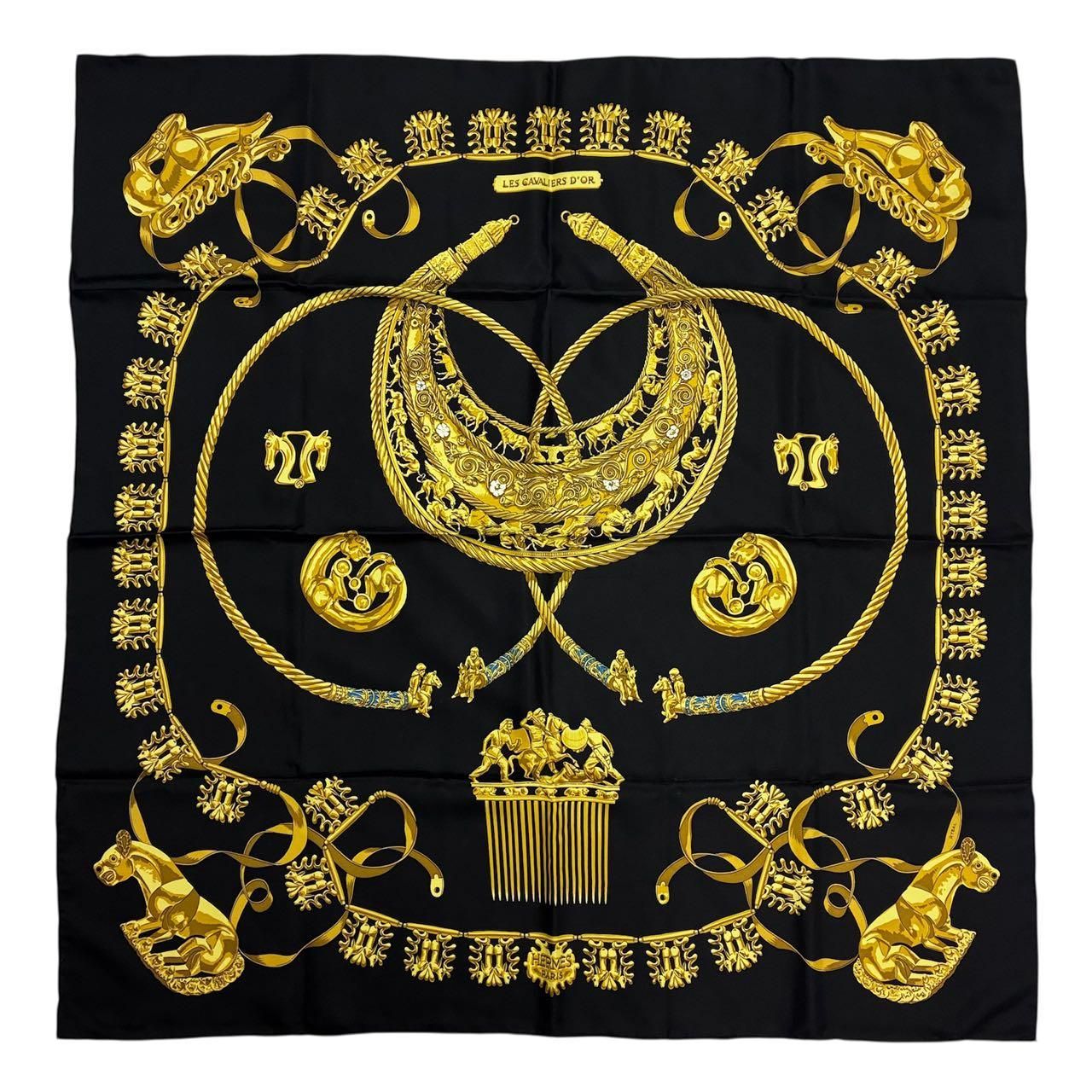 極美品 HERMES エルメス カレ90 LES CAVALIERS D'OR 黄金の騎士