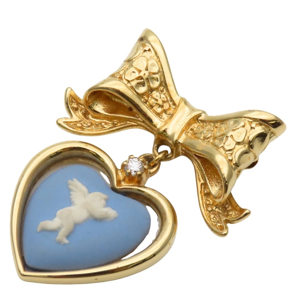 中古】 ウェッジウッド ブローチ ジャスパー メタル ゴールド ブルー