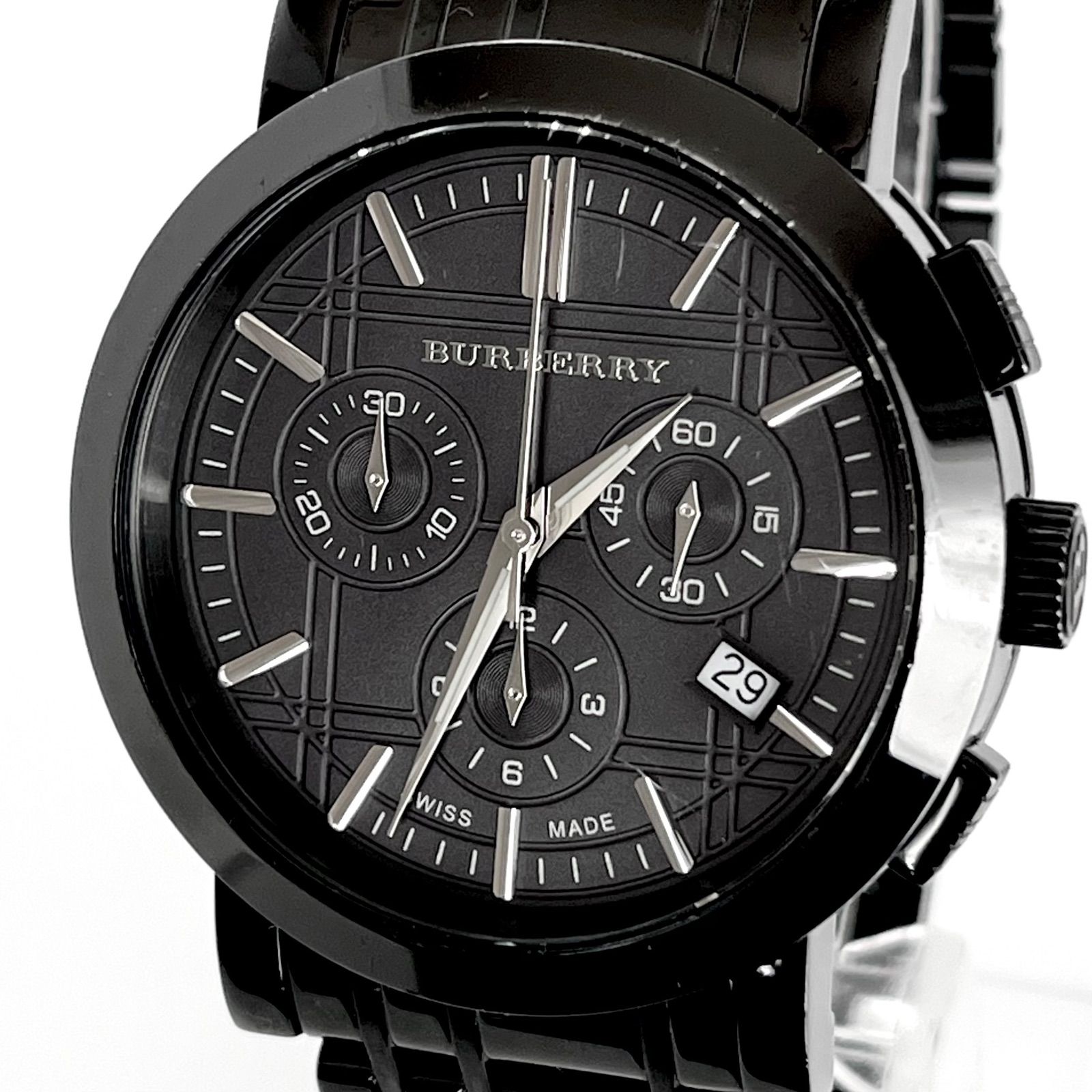 バーバリー BU1373 メンズ 腕時計 磨き済み クロノグラフ 美品