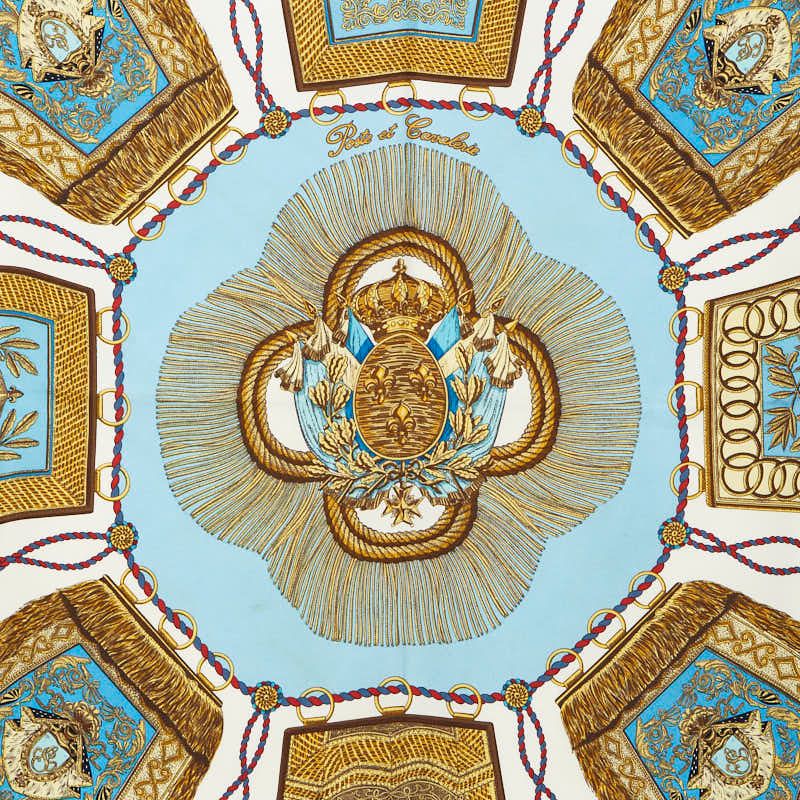 エルメス カレ90 Poste et Cavalerie サーベル飾袋 ブルー マルチ